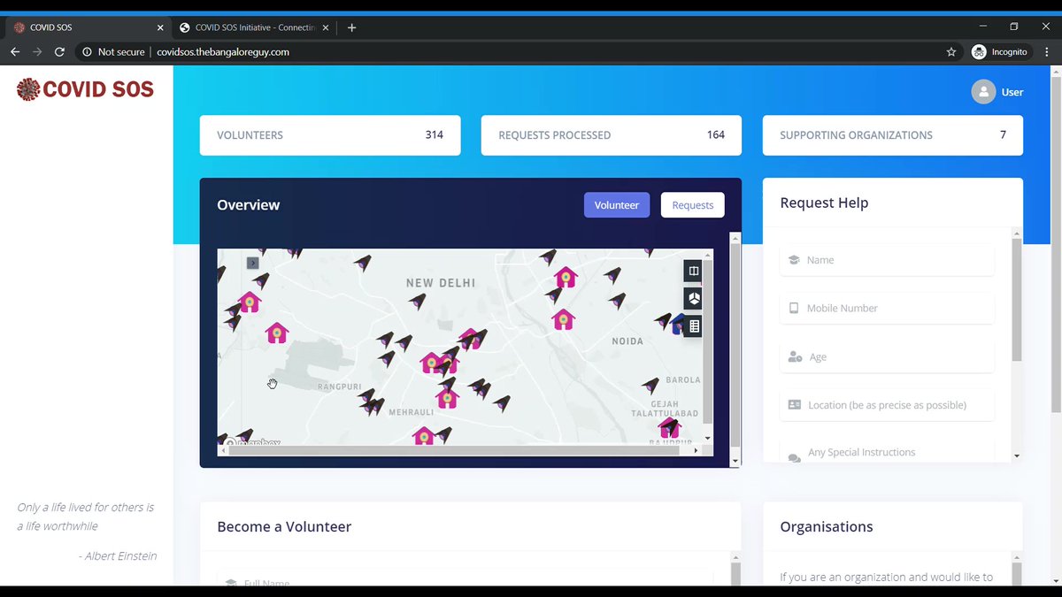 11/ COVIDelivery - connecting volunteers with senior citizens + people in distressby  @TheBangaloreGuyCOVIDelivery is helping people in distress by bridging the gap between the volunteers in the neighborhood (500m or so) and them. http://www.thebangaloreguy.com/covid19/COVID_SOS_v0.html(code is on github)
