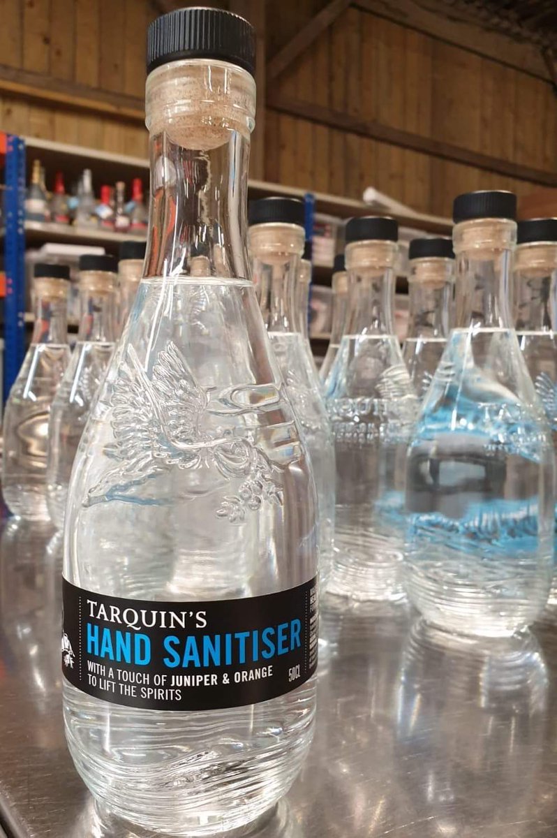Pretty impressed <a href="/tarquinsgin/">TARQUIN'S GIN</a>. Making WHO recipie hand sanitiser under government licence locally in Cornwall, with some gin and zesty notes. 👏👏👏
