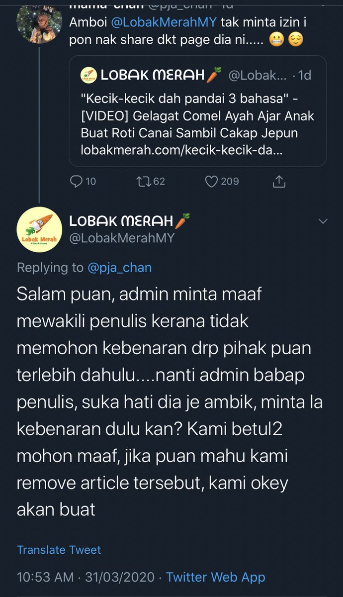 Lobak Merah On Twitter Pja Chan Assalamualaikum Puan Minta Maaf Lagi Sekali Kami Sudah Pun Menarik Balik Artikel Tersebut Dan Telah Pun Meminta Maaf Dgn Puan Semalam Https T Co B3jgaj7nzu Twitter