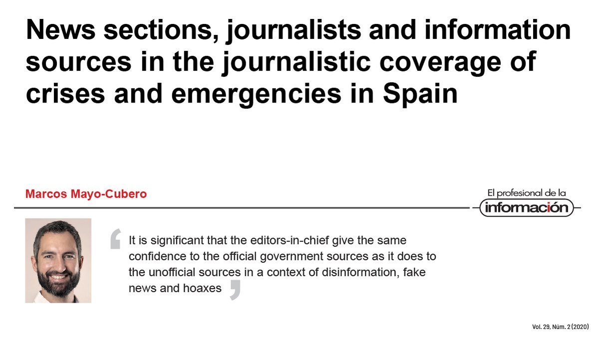 SCImagoEPI's tweet photo. #News sections, journalists and #InformationSources in the #JournalisticCoverage of crises and emergencies in #Spain. By Marcos Mayo-Cubero
https://t.co/Zb28GATiU8
#RiskCommunication #Catastrophes #FakeNews #Hoaxes #EditorialStaff #SocialMedia https://t.co/bXpBxDkuK0