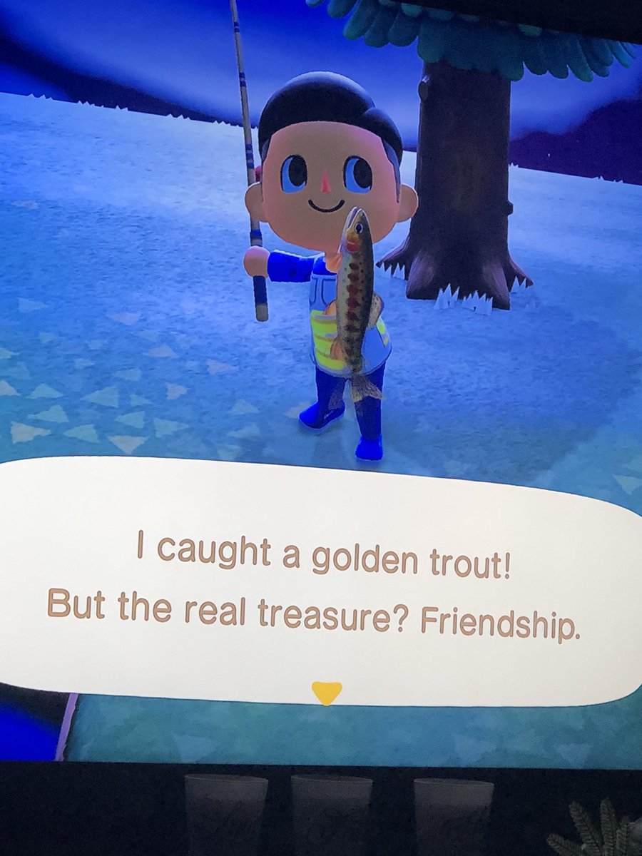 FERMOR_23's tweet photo. Damn you #stringfish !!!! But I’ll take this last minute Golden Trout as a consolation prize... next year I’ll get you I swear it! #AnimalCrossingNewHorizons #acnh https://t.co/AoLhnsjeD7