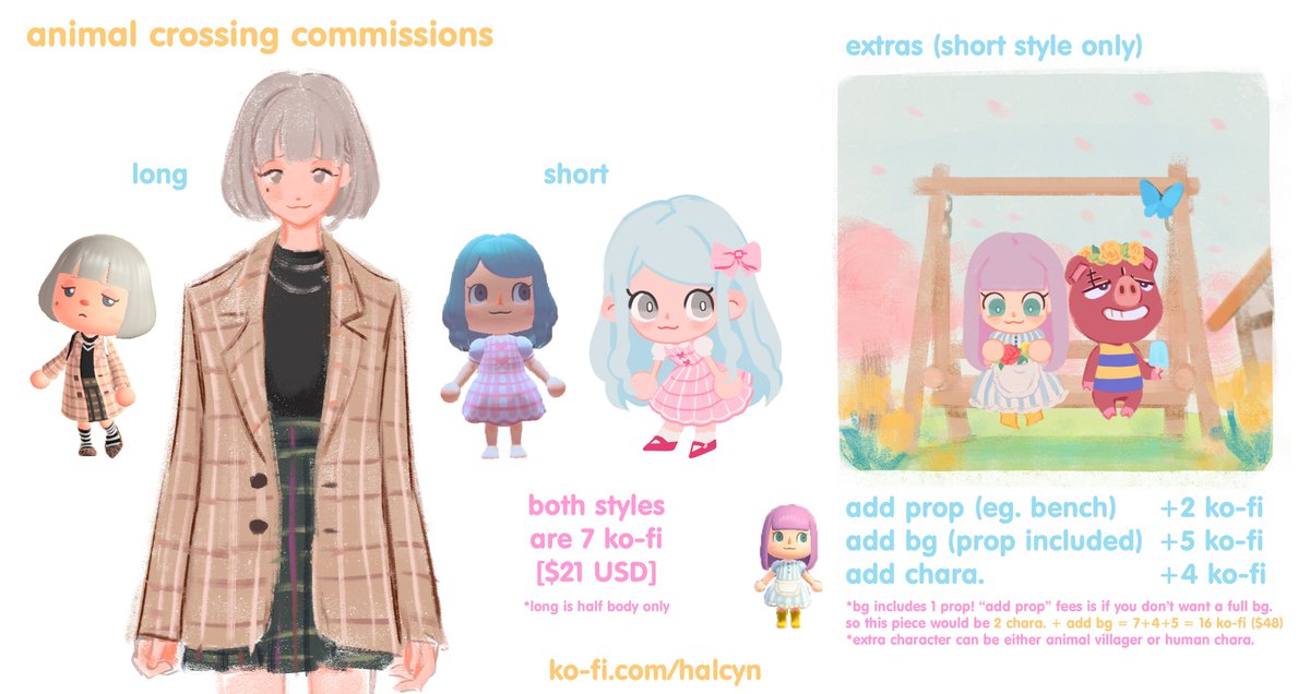 [RT appreciated!] #ACNH    #AnimalCrossing   Commissions open!kofi link:  https://ko-fi.com/halcyn  MAX 2-3 characters! Please dm if you want to include more charas etc.