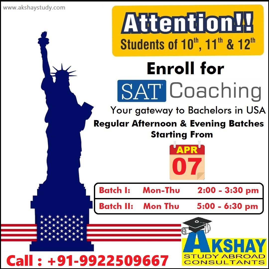 Time to take the first step to pursue your Bachelor's Degree in USA 🇺🇸
For admission, please call +91-9922509667

#AkshayStudyAbroad #Nashik #StudyAbroad #StudyInUSA #SAT #CollegeBoard #SATCoaching #Scholarship #USA #BachelorsinUSA #BachelorsDegree