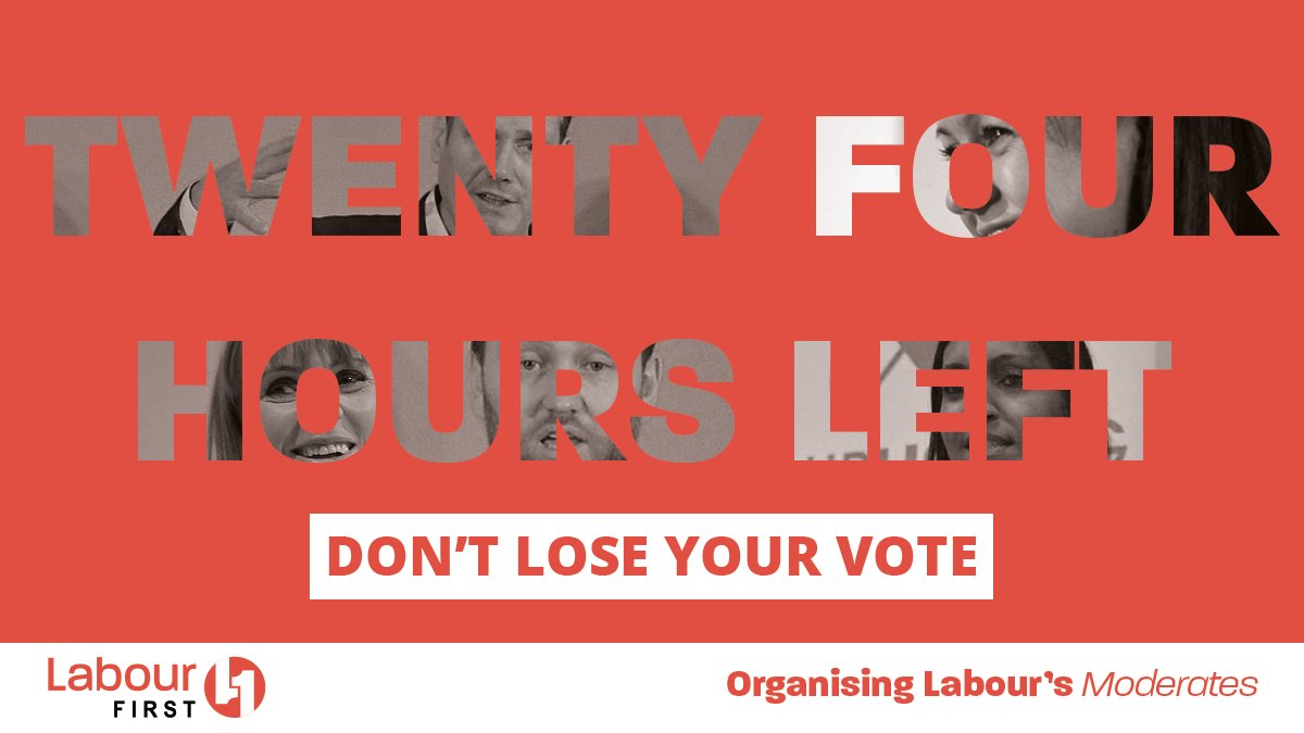 labour_first's tweet photo. ⏰ You're running out of time to vote! ⏰

Make sure your voice is heard in the Labour Leadership contests and vote before noon tomorrow!

And don't forget to vote for @gsjosan, @JohannaBaxter &amp; @CWSewell for NEC!

Ballot reissue link here 👉 https://t.co/e82wG1W2Xe https://t.co/OH7Ut7ozTd