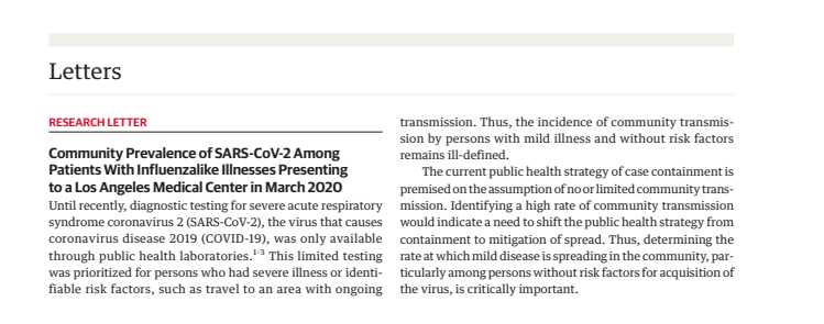 mavalero_endo's tweet photo. The presence of these patients, undiagnosed, as this Los Angeles study also confirms, indicates the need to change the strategy. We need to perform more tests to isolate patients with mild and asymptomatic symptoms. #COVID19
https://t.co/WV22KEKhQd https://t.co/rH3axqOuqz