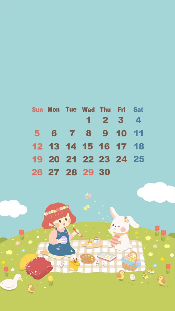 およよ イラストレーター 4月のカレンダー 是非壁紙などに使って下さい Iphone壁紙対応 カレンダー フリー壁紙 イースター イラスト