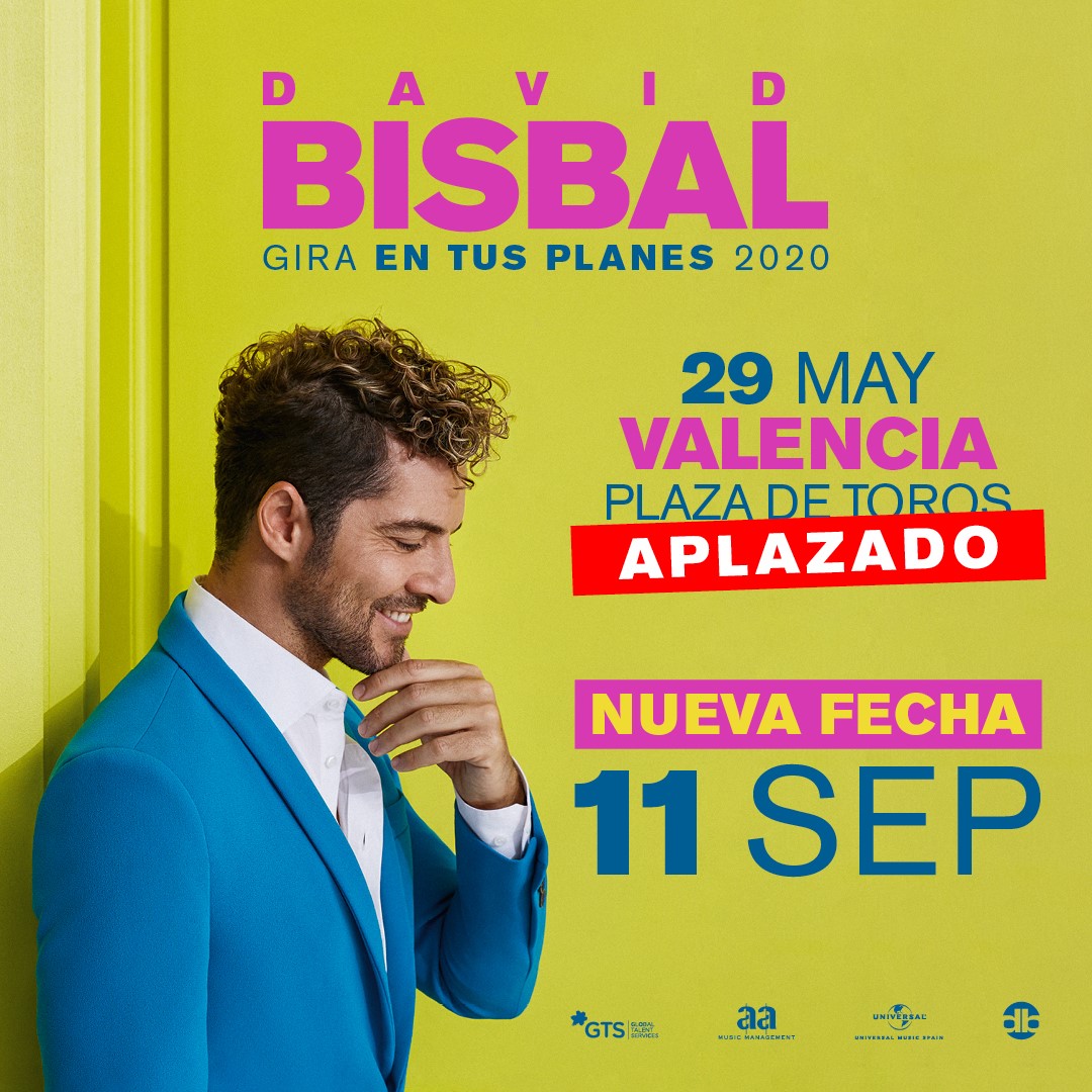 davidbisbal's tweet photo. Nos vemos obligados a aplazar también el concierto de Valencia, pero contento de comunicaros que tenemos nueva fecha. Valencia, nos vemos el 11 de septiembre, y lo celebramos juntos!! https://t.co/ayfC7mcKNo