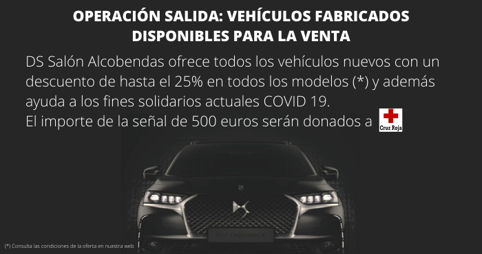 DSAlcobendas's tweet photo. En DS Salón Alcobendas tenemos una oferta de hasta un 25% de descuento en vehículos en stock, además se realizará una aportación solidaria para hacer frente al COVID 19.
Consulta más información y condiciones de la oferta en nuestra página web ➡️ https://t.co/zjLlgQqZFq https://t.co/jy44cJ01JW