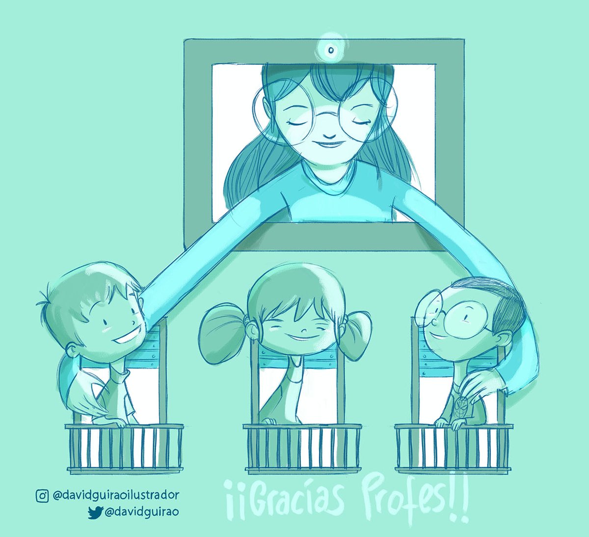 Un dibujo rápido en forma de agradecimiento para otro colectivo que también se lo está currando un montón.
¡Gracias profes!