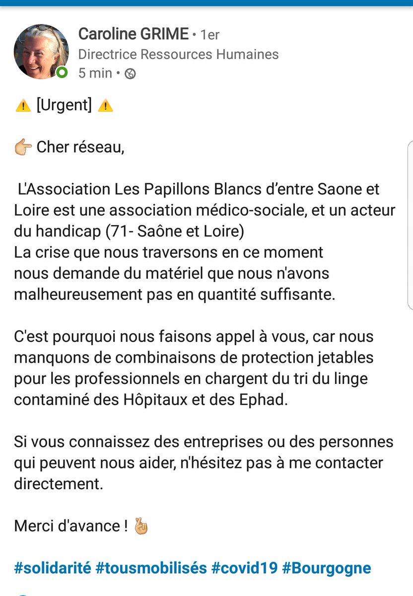 ⚠️ [Urgent] 
Ma maman a besoin de votre aide 🤞
#solidarité #tousmobilisés #COVID19 #Bourgogne