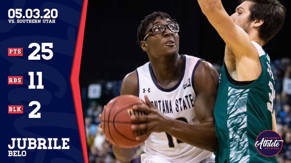 StuAthNetwork's tweet photo. Montana State sophmore Jubrile Belo had a monster double-double against Southern Utah. One of his 3 straight 20+10 games to finish the season. Video ⬇️
#SANRecap https://t.co/qn0gJI95pA