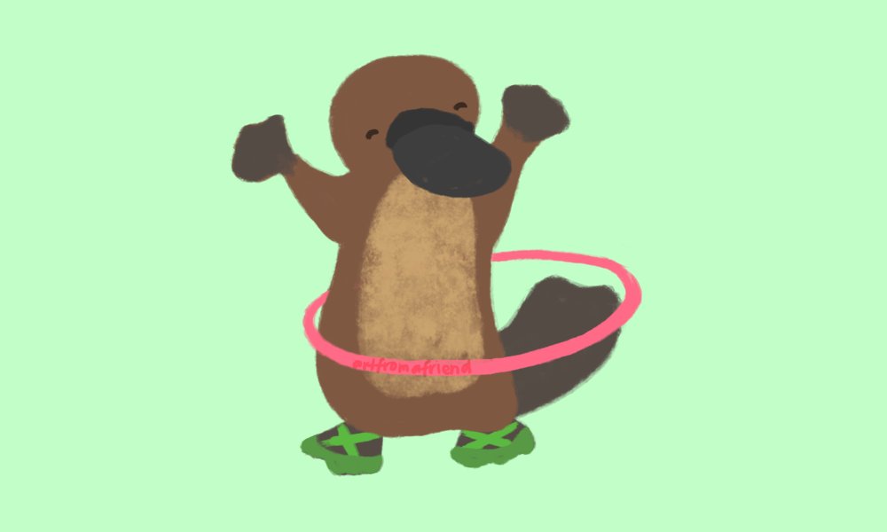 here is a platypus, having the time of her life! people didn't think that platypuses existed; now they are saying that they can't hula-hoop?! well! here she is, hula-hooping to her heart's content - and having the best time!   @novelswaffles