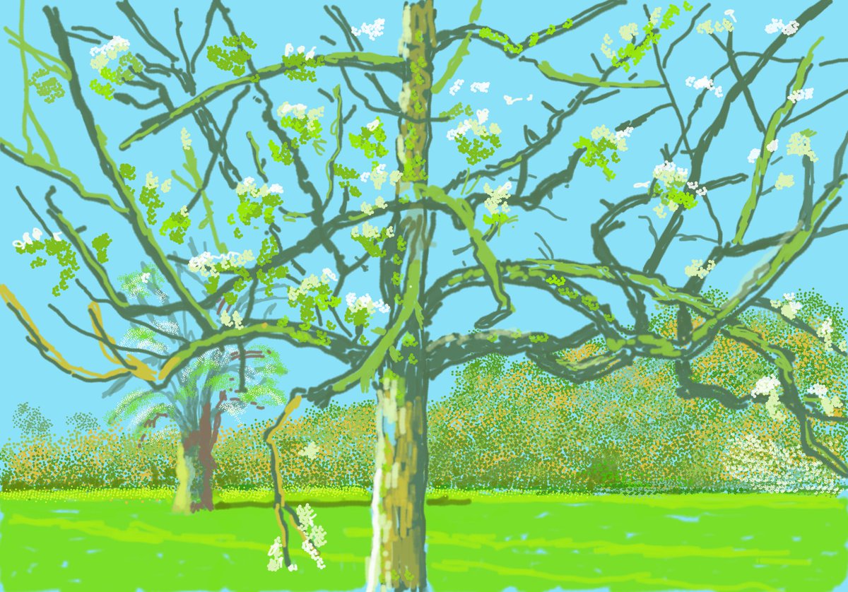 This is from David Hockney, currently self-isolating in Normandy where he is drawing and painting the arrival of spring. “I really believe the source of art is love”. See all ten of his brand new images on the BBC website