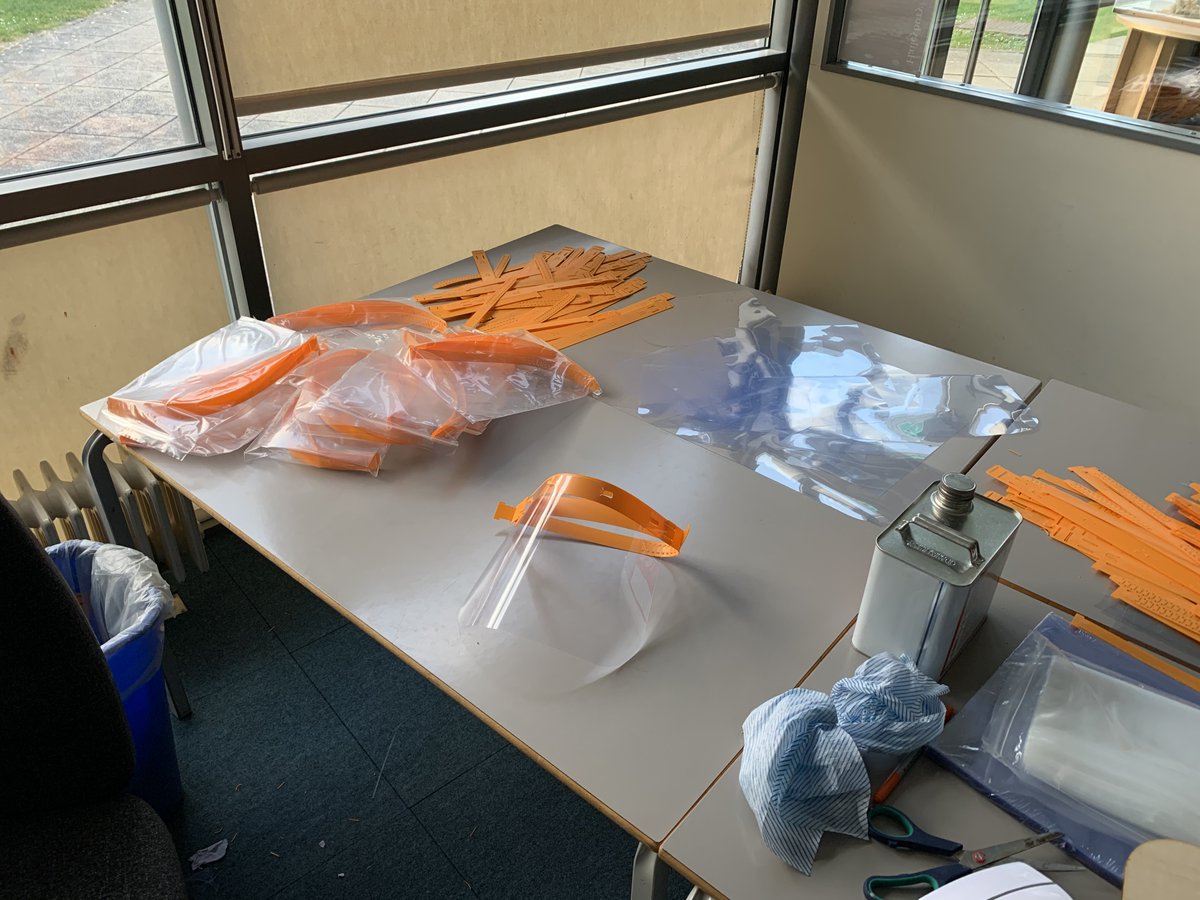 HaileyburyDT's tweet photo. 1st batch of laser cut face shields underway! https://t.co/u11AuT1sbg