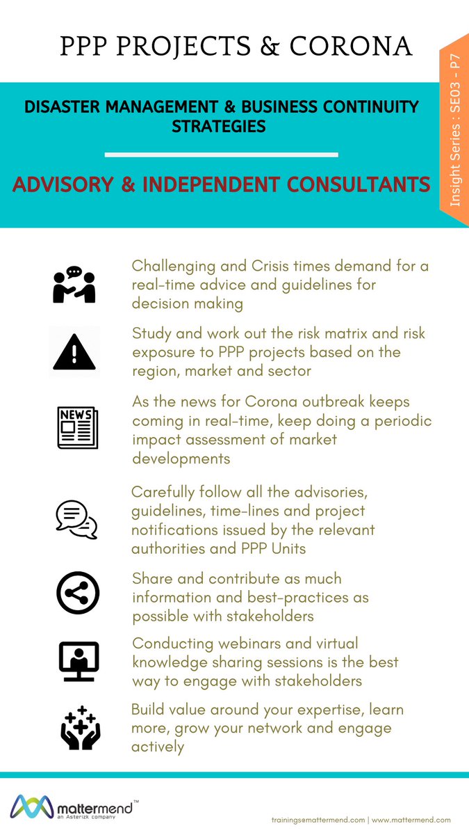 mattermend's tweet photo. Public-Private Partnership Projects and the #CORONA Pandemic

#Disaster Management &amp; #Business Continuity #Strategies – Series 3 Post 7 - Advisors and Independent Consultants

@KAPPKWT @NCPSaudi_en @PAPP_OM @PPP_Ph @pppc_malawi

#coronavirus #projects #corona https://t.co/ttWqMtSYdj