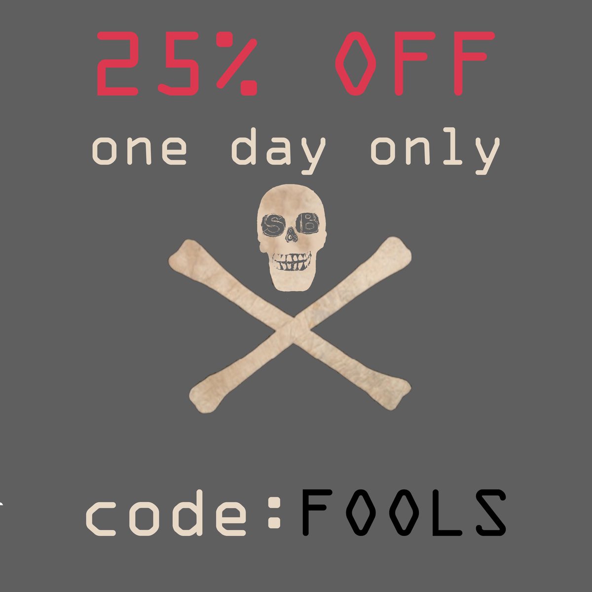 25% OFF - Use code FOOLS at checkout.
Not an April Fool. Not the time.
Just an offer to you, which helps us too.
Any product.
Only for 24 Hours.
A retweet would be appreciated.
sauceandbrown.com #sale #menswear