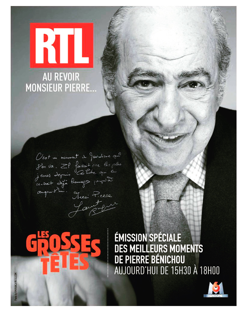 Les Grosses Têtes (@grossestetesrtl) on Twitter photo Au revoir Monsieur Pierre ! À 15h30, sur l'antenne de <a href="/RTLFrance/">RTL France</a>, <a href="/ruquierofficiel/">Laurent Ruquier</a> et Les <a href="/GrossesTetesRTL/">Les Grosses Têtes</a> rendront hommage à #PierreBenichou ❤ Au revoir Monsieur Pierre ! À 15h30, sur l'antenne de <a href="/RTLFrance/">RTL France</a>, <a href="/ruquierofficiel/">Laurent Ruquier</a> et Les <a href="/GrossesTetesRTL/">Les Grosses Têtes</a> rendront hommage à #PierreBenichou ❤