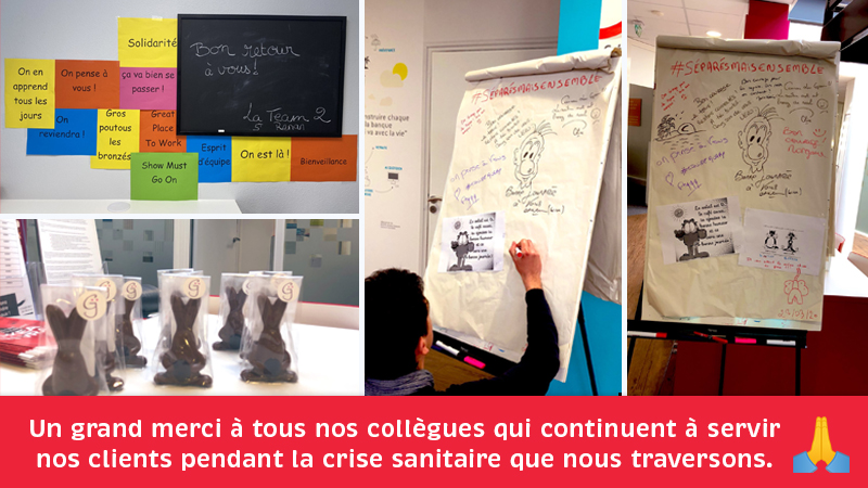 ☀️[FIERS DE VOUS]
Les rotations des équipes en caisses locales donnent lieu à des moments savoureux : mots d’encouragement et de soutien entre collègues.
✅ Tout l’esprit Arkéa !

🔝 Nos conseillers restent mobilisés aux côtés de nos clients &amp; sociétaires
#SéparésMaisEnsemble