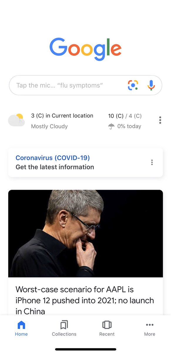 Next:  @Google.The dedicated Google iPhone app features a pinned tile for coronavirus information. This performs a query for coronavirus (image 2) which then gives you access to NHS information (images 3 & 4).