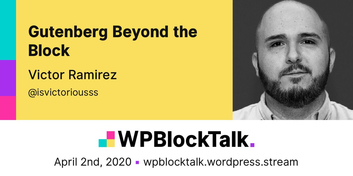 WPBlockTalk's tweet photo. Before we close out #WPBlockTalk, @isvictoriousss is going to take us through a look at Gutenberg Beyond the Blocks. What mysteries await you on the other side? Join us to find out!

Register for free at https://t.co/Iht3yyLEsw and join us April 2nd. https://t.co/8jIENE05II