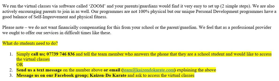 BelfieldPrimary's tweet photo. What about learning Karate whilst you're at home? Why not try @Kaizendokarate  and learn through free, virtual lessons. Follow the instructions below: https://t.co/RwpxPFiraJ