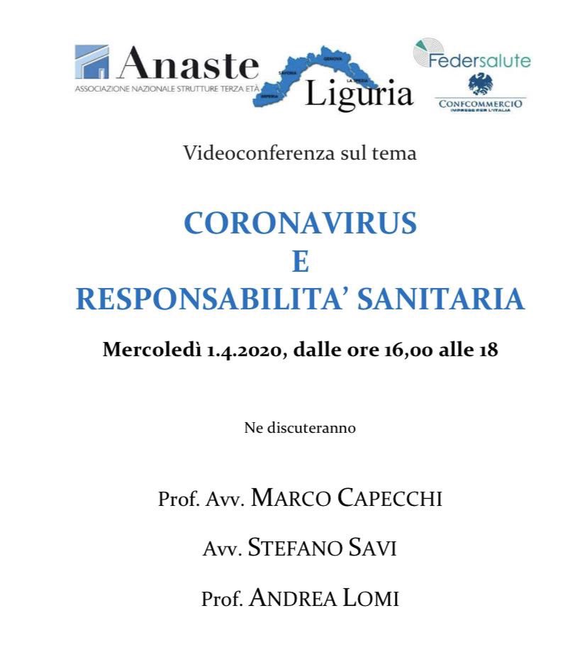 Il nostro partner Marco Capecchi tra i relatori della videoconferenza “#Coronavirus e #ResponsabilitàSanitaria”. Lieti di aver supportato Anaste Liguria nell’organizzazione di questo appuntamento pensato per offrire risposte tempestive agli operatori. 
#StudioFGA #Genova #1aprile