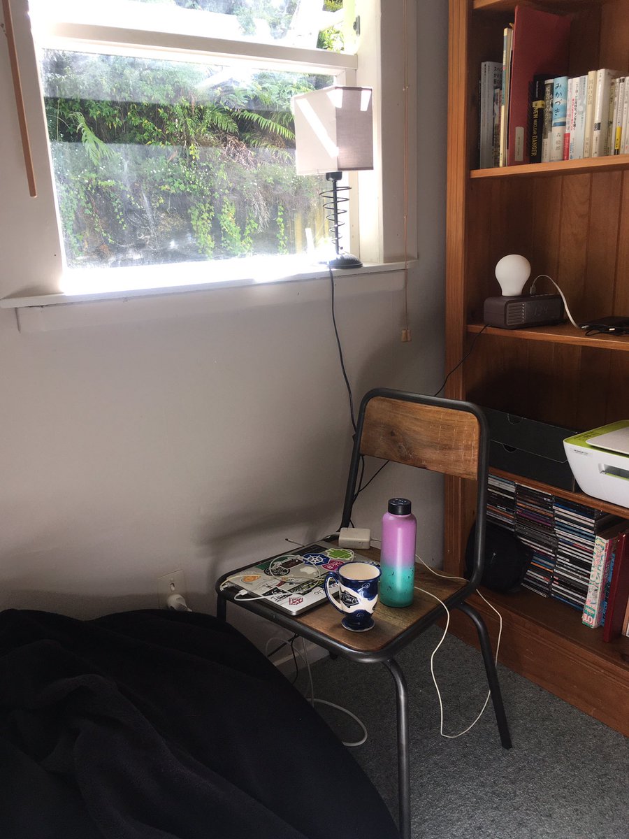Isolation day 7: my wfh nook is now complete with a beanbag desk. Also, I cleaned the windows