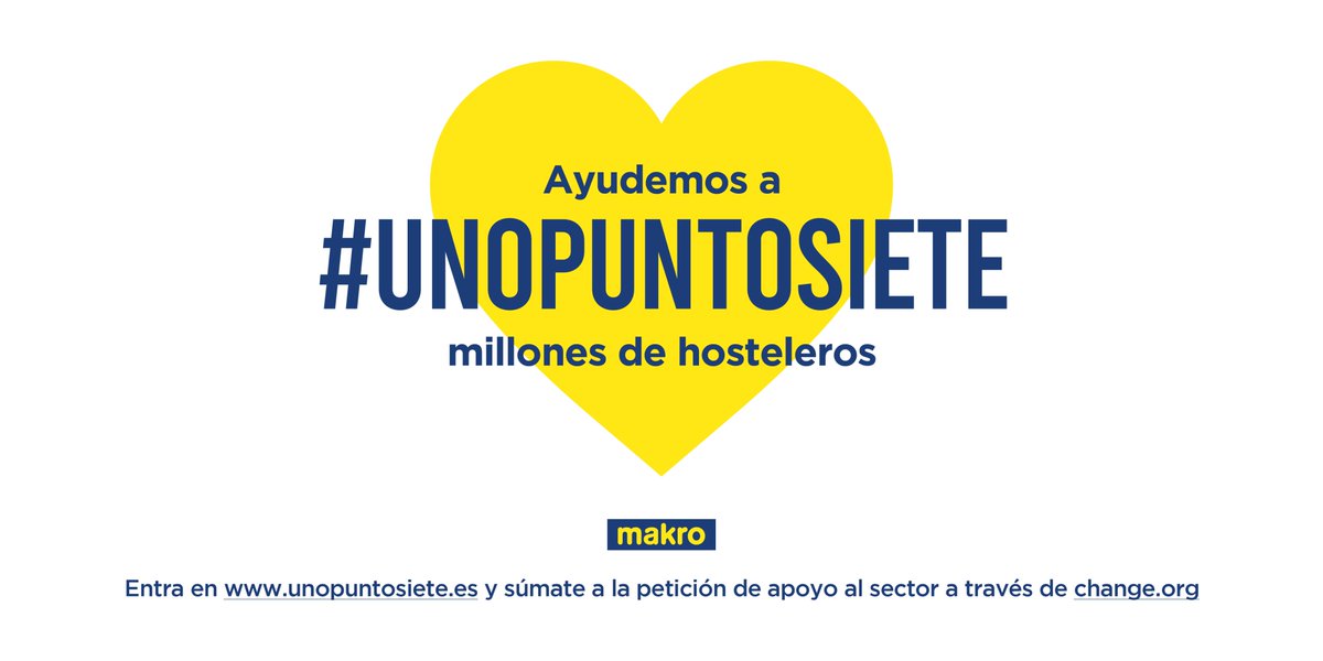 makroESP's tweet photo. En España, la hostelería da empleo a #UNOPUNTOSIETE millones de trabajadores y aporta el 6,2% del PIB💪 Queremos lanzar un grito y que te sumes a Makro para pedir al Gobierno medidas específicas para nuestro sector, firmando nuestra petición ➡️ https://t.co/LG9jq7IYXP https://t.co/0sDvipUDkX