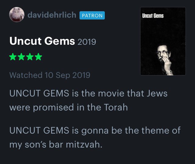 Letterboxd_'s tweet photo. Uncut Gems (2019)
High vs Low review. https://t.co/gvaKUpno5I