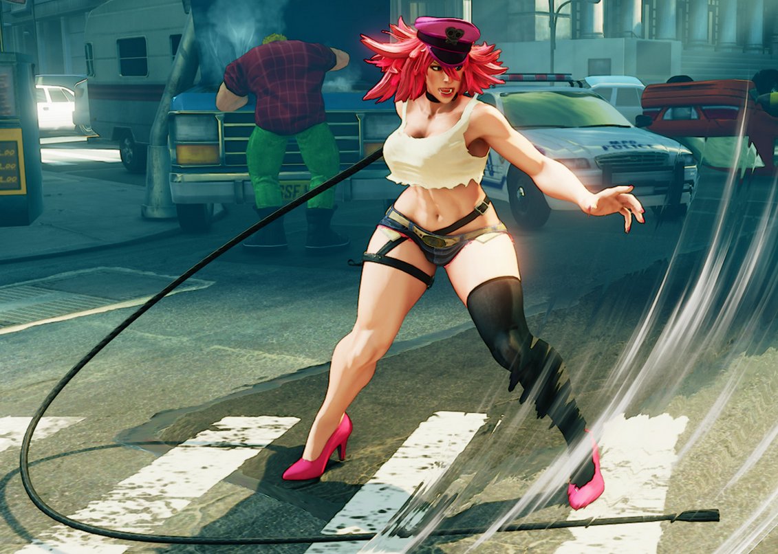 And the fact that THIS is the one and only woman in the game (so far as I'm aware anyway) who DOESN'T look like some kind of nightmarish caricature of what bigots imagine trans women look like amuses the absolute hell out of me.Because she's Poison. Yes Poison from Final Fight.