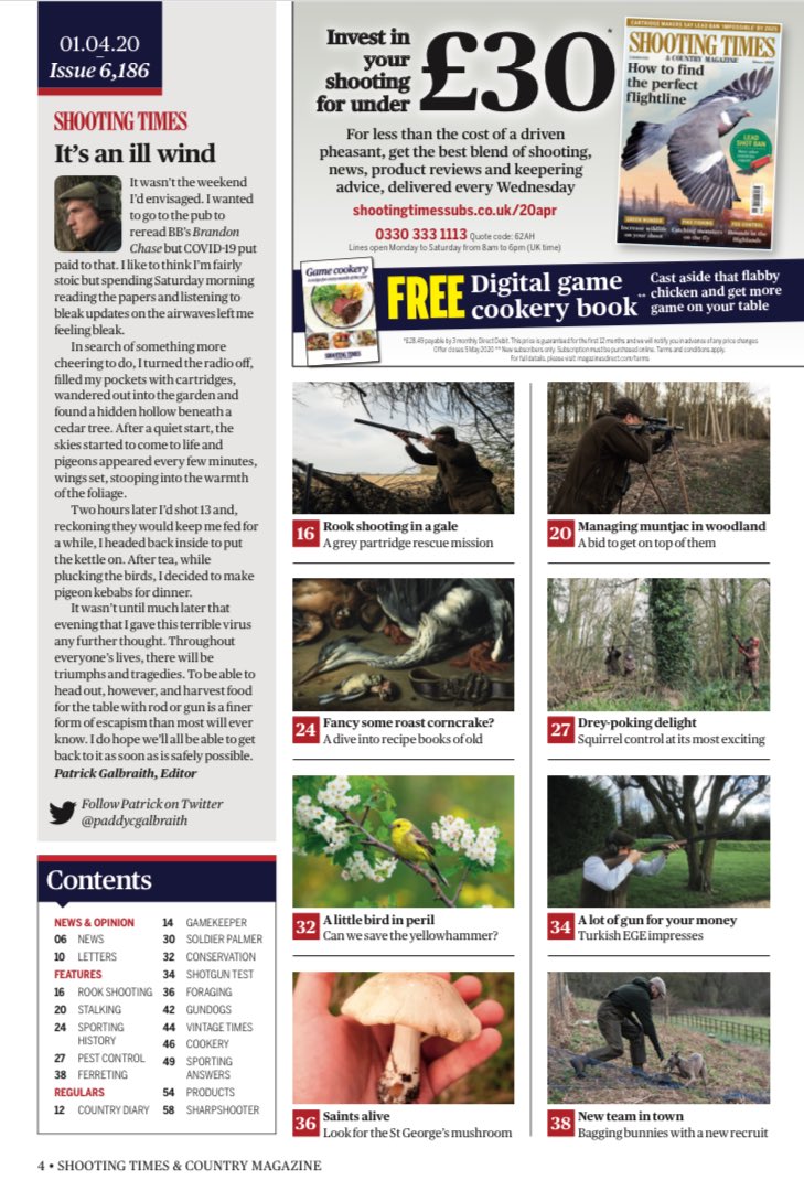 ShootingTimes's tweet photo. Issue 6186: @TrooperSnooks on the need to manage muntjac, @wildforest_matt reports on what corona means for shooting, @Rose_Prince discovers lost recipes from capercaillie salad to roast corncrake, @mat_manning is drey poking, and @TimMaddamsChef makes hare hash for breakfast https://t.co/HWdWe5clhs