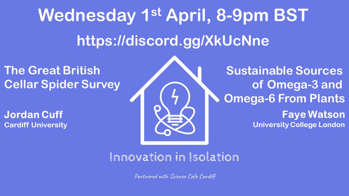 Innovation In Isolation (@innovisolation) on Twitter photo TONIGHT!
At 8pm BST <a href="/JordanCuff/">Jordan Cuff 🕸️🧬🕷️</a> and @fayewatson94 will be bringing science to your #COVID19 imposed isolation!
Join the discord server where it will be hosted: discord.gg/XkUcNne
Having trouble? Here's a walk-through: youtu.be/ELHFCQY1yLY
See you there! TONIGHT!
At 8pm BST <a href="/JordanCuff/">Jordan Cuff 🕸️🧬🕷️</a> and @fayewatson94 will be bringing science to your #COVID19 imposed isolation!
Join the discord server where it will be hosted: discord.gg/XkUcNne
Having trouble? Here's a walk-through: youtu.be/ELHFCQY1yLY
See you there!