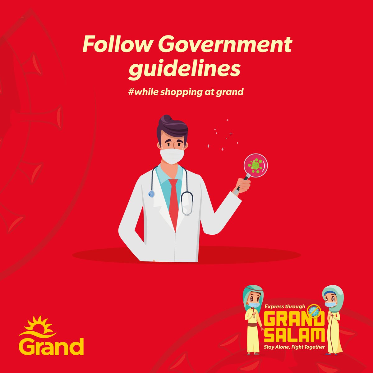 Follow government guidelines while shopping at Grand Hyper #grand_salam