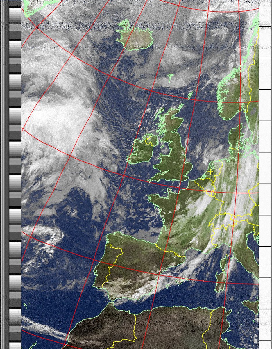 Nice APT picture, NOAA18 on march 8. Equipment 2m antenna (tracking), preamp, Pluto, SDR-console, VB-audio and WXtoImg!