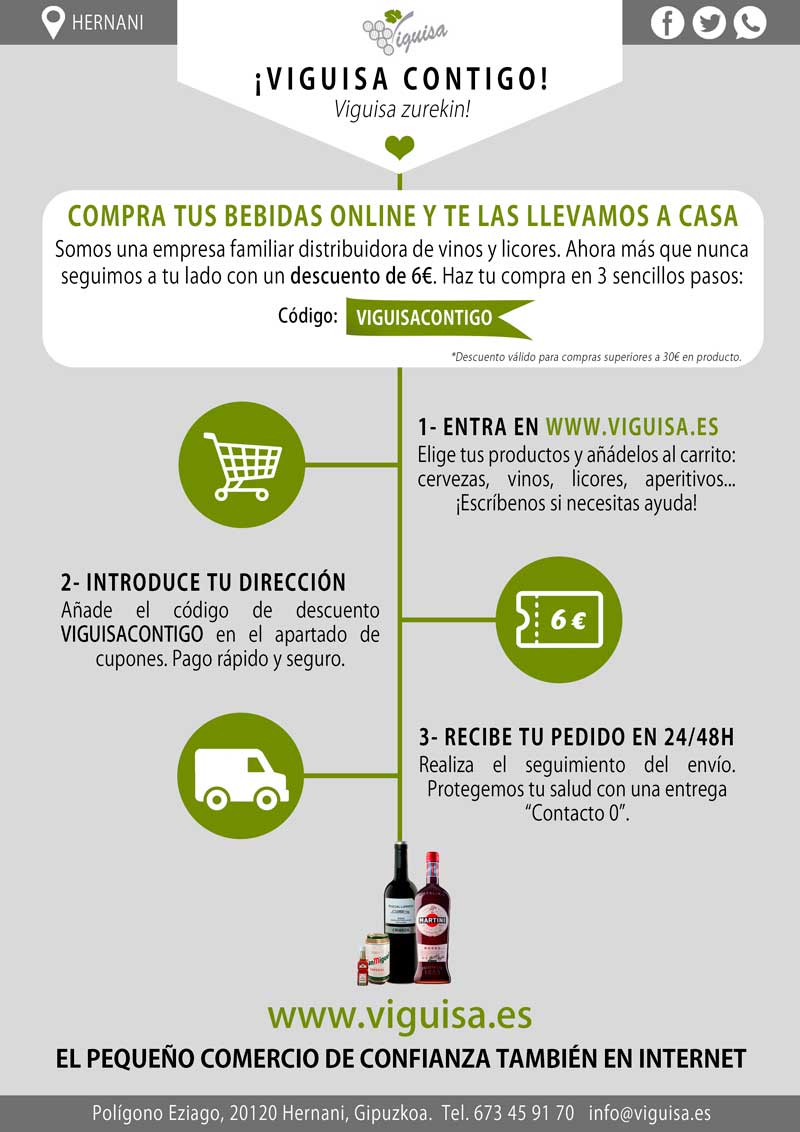 Si os llega esta imagen por whatsapp somos nosotros 👏. Seguimos a vuestro lado con nuestra variedad de #bebidas para la cuarentena (con #descuento incluído) ✅ #ahoramásquenunca #vinosylicores #yomequedoencasa #viguisacontigo