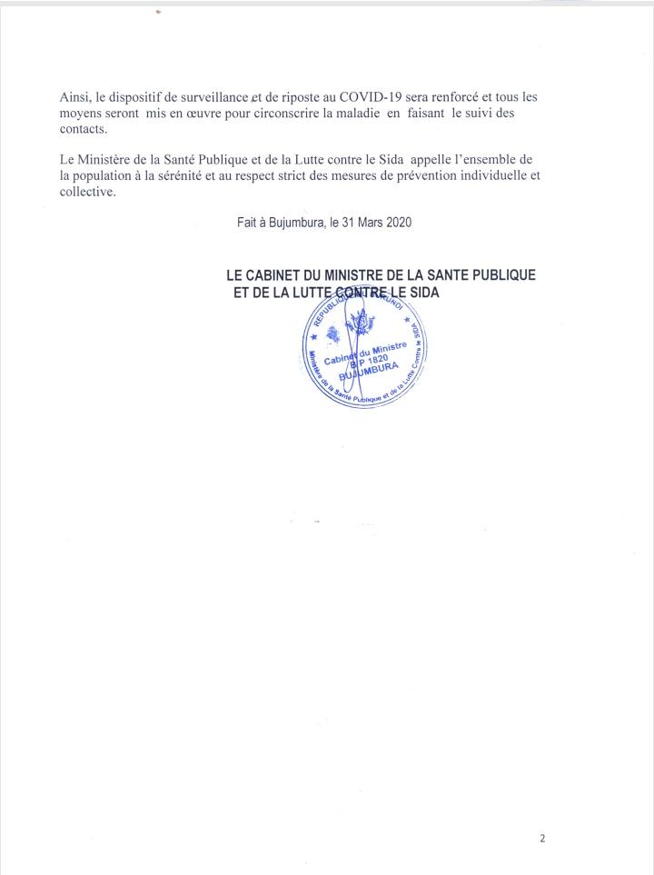  Les enquêtes sur qui a été en contact avec l'agent de la Mutuelle de la Fonction Publique en isolement sont en cours  @mspls_bdi: "Le patient de 56 ans à l'hôpital Bumerec présentait une symptomatologie en faveur d'une simple grippe depuis le 18/03" #Burundi  #coronavirus