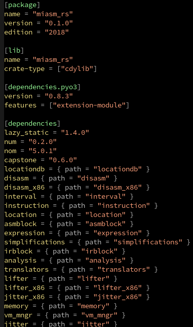 The development of the #rust version of Miasm is ongoing 😉
Using PyO3 to expose python bindings compatible with current scripts!