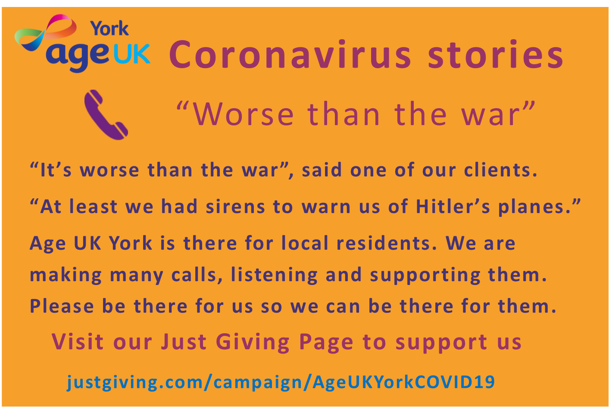 AgeUKYork's tweet photo. "It's worse than the war", said one of our clients."At least we had sirens to warn us of Hitler's  planes". Our clients are worried and we are there for them. Ringing them up,supporting them and listening to them. Please be there for us.  https://t.co/f08LWBt8H1 https://t.co/uYOwf9pGJG