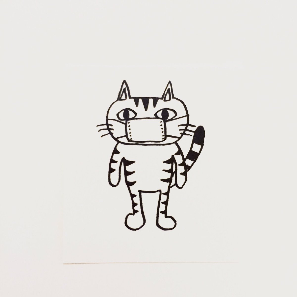 肌子 今日のイラストはコレ ｪ マスクをつける猫 イラスト 猫 ネコ ねこ オリジナル ペン画 アナログ画 絵 猫の絵 白黒猫 キジトラ猫 T Co 6ivngbs7yz Twitter