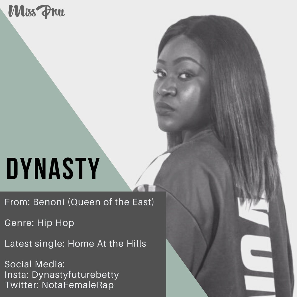 MissPru_Dj's tweet photo. Today I'm profiling @NotAFemaleRap
One of the hottest rappers straight from the East!
From: Benoni (Queen of the East)
Genre: Hip Hop
Latest single: Home At the Hills
Social Media:
Insta: Dynastyfuturebetty
Twitter: NotaFemaleRap
🔥🔥🔥🔥
#SunsetFridays #ArtistProfiling https://t.co/IEKFEh41jF