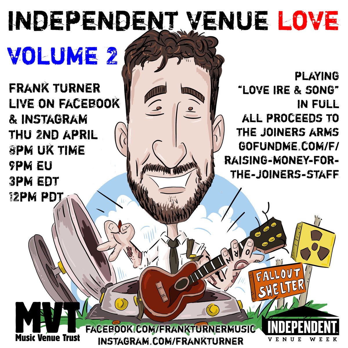 #IndependentVenueLove volume 2 is TOMORROW! Live on Facebook and Instagram Live, 8pm UK (9pm EU, 3pm EDT, 12pm PDT), benefit for <a href="/joinerslive/">The Joiners</a>, "Love Ire &amp; Song" in full, tune in!