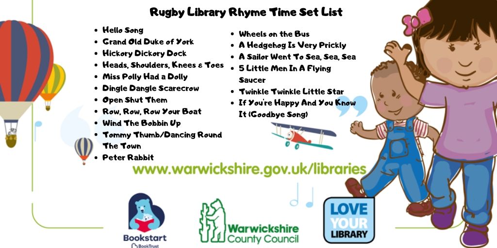 warkslibraries's tweet photo. We know that lots of you are missing our regular #RhymeTime sessions.
Here's what we would have been singing at #RugbyLibrary this morning!
For more #RhymeTime resources, visit the @Booktrust website: https://t.co/RkoI9DpXVd
#RhymeTimeSetList
#LibrariesFromHome https://t.co/EbwnWQNH83
