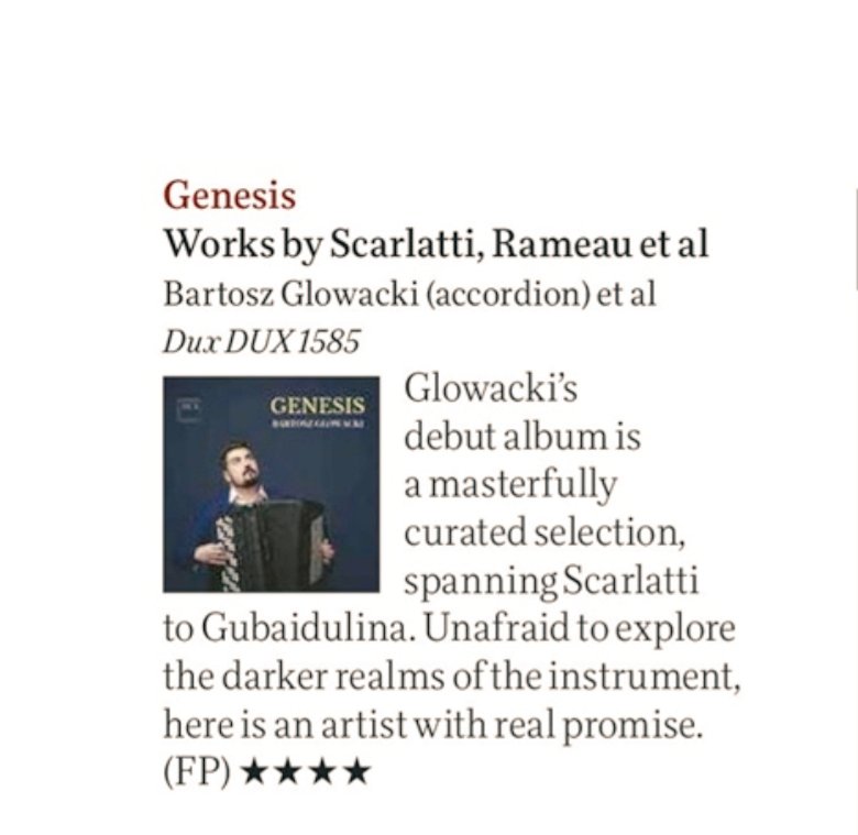 Thank you <a href="/MusicMagazine/">BBC Music Magazine</a> for your brief 4 start review of my debut album! 

Check out Genesis on <a href="/Spotify/">Spotify</a> while you are self-isolating 
<a href="/CityMusicF/">City Music Foundation</a> <a href="/DUX_RP/">DUX RP</a> <a href="/RoyalAcadMusic/">Royal Academy of Music</a> #accordion #ramplayson #ClassicalMusic