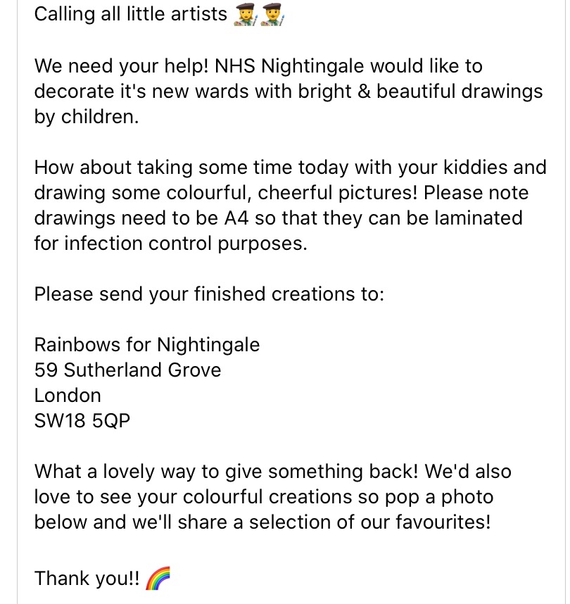 We can all do this a drawing for the Nightingale Hospital