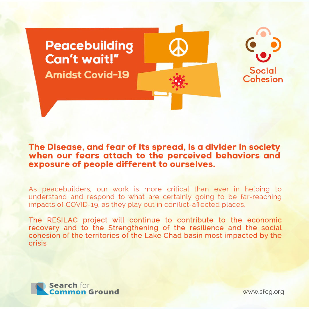 SFCGNigeria's tweet photo. #Peacebuilding can't wait! Amidst Covid-19. The Disease, &amp; fear of its spread, is a divider in society. As peacebuilders, our work is more critical than ever in helping to understand &amp; respond to the far-reaching impacts of COVID-19, as they play out in conflict-affected places https://t.co/MKuf2fp87B