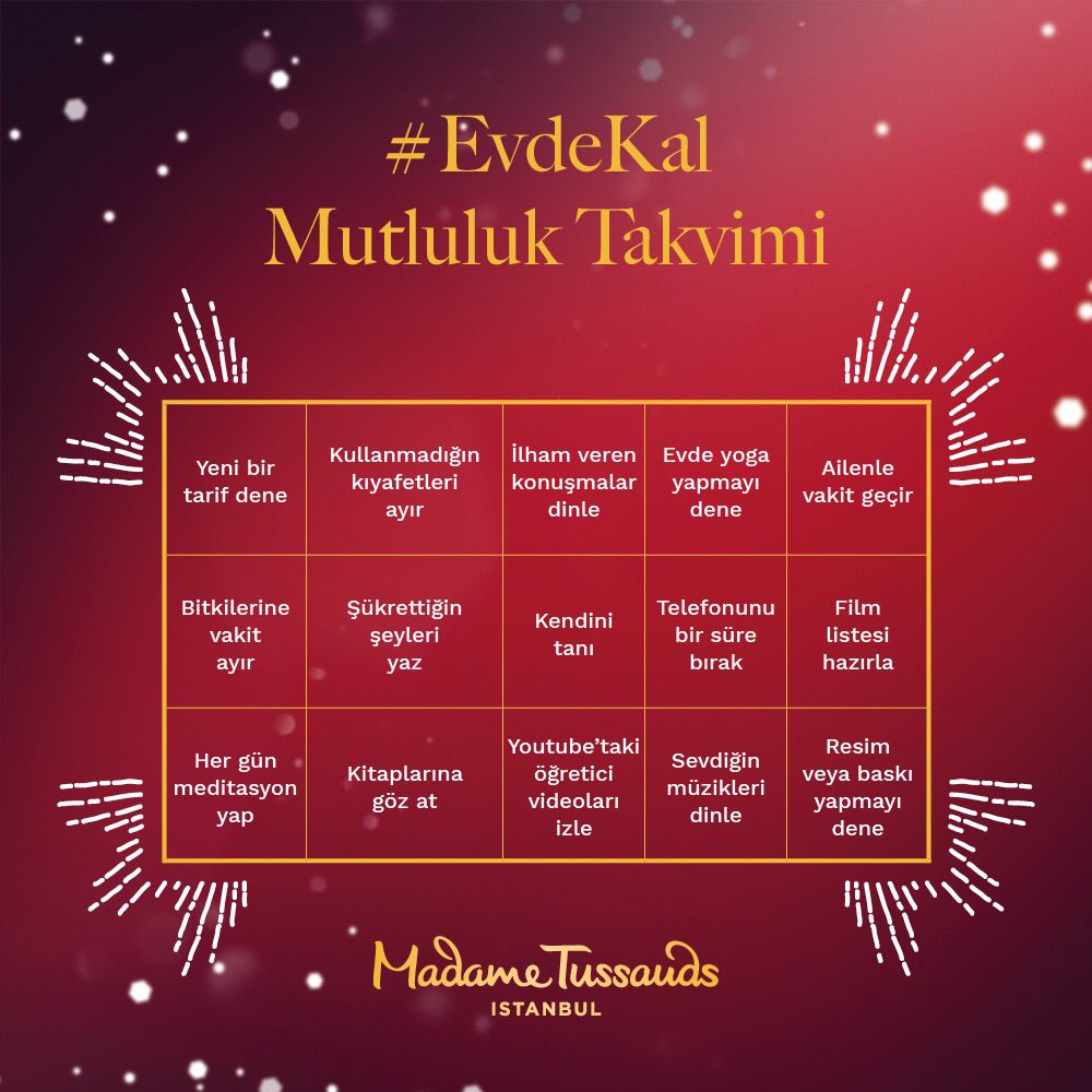 mt_istanbul's tweet photo. Bol bol evde vakit geçirdiğimiz bu süreçte, evimizde geçirdiğimiz süreci daha keyifli hale getirebiliriz. İşte mutluluk takvimimiz! #evdekal https://t.co/ldAsROmVLs