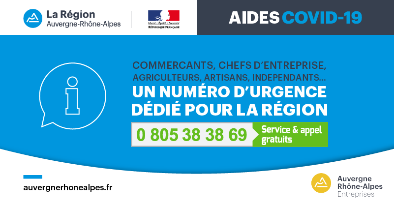 3CM_Cotiere's tweet photo. En appui des dispositifs du @gouvernementFR à destination des entreprises, la Région @auvergnerhalpes via son agence @AURAentreprises débloque des aides complémentaires et a mis en place un numéro d'urgence dédié : 0 805 38 38 69. #Côtière #3CM https://t.co/t92NYQ5GBY