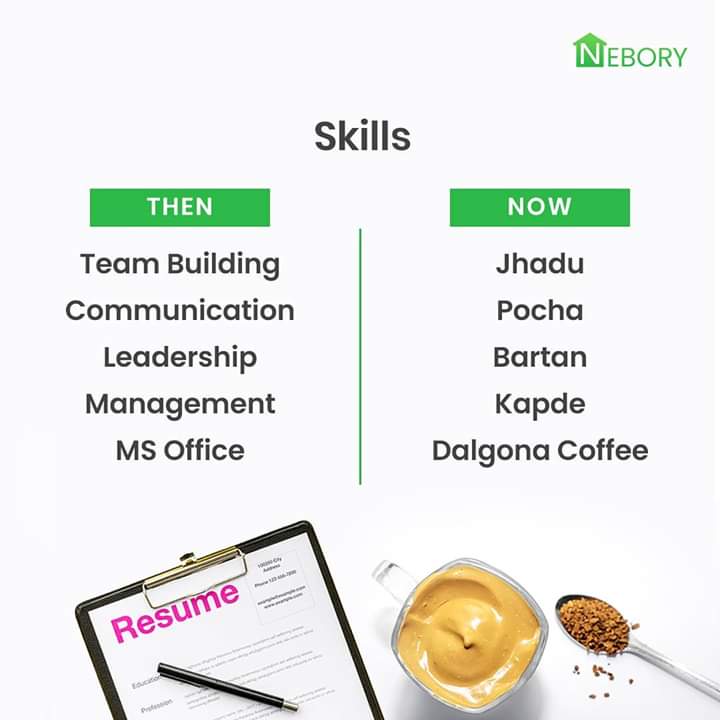 NeboryApp's tweet photo. It's time you update your resume. Maybe your mom can drop in a recommendation. 😉⠀
⠀
#Nebory #Pune #CreativePost #Lockdown2020 #BuildingTogetherness #SocialDistancing #Quarantine #StayHomeStaySafe⠀
#IndiaFightsCorona #CoronaStopKaroNa #LockdownIndia #DalgonaCoffee #NeboryApp https://t.co/F0yTzP7MsO