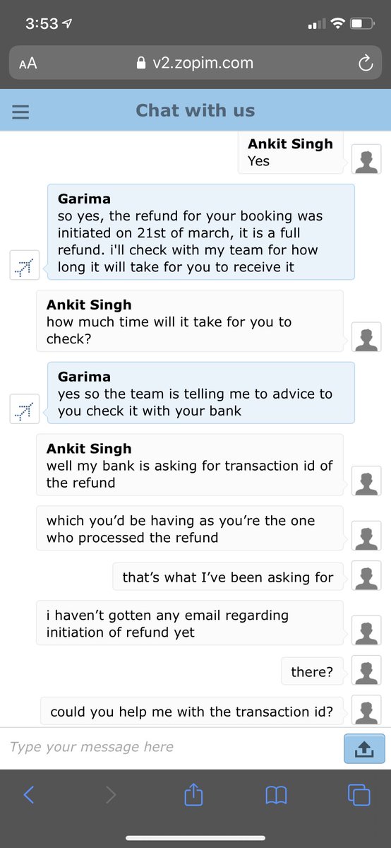 7a13ew1's tweet photo. @IndiGo6E So this is the service I’m being provided for being a loyal customer. This has happened twice now and it’s a very bad way to treat a customer. Giving reason of coronavirus for leaving the chat when the agent has asked to wait till they fetch the details is unacceptable. https://t.co/nK6ka6NwxE