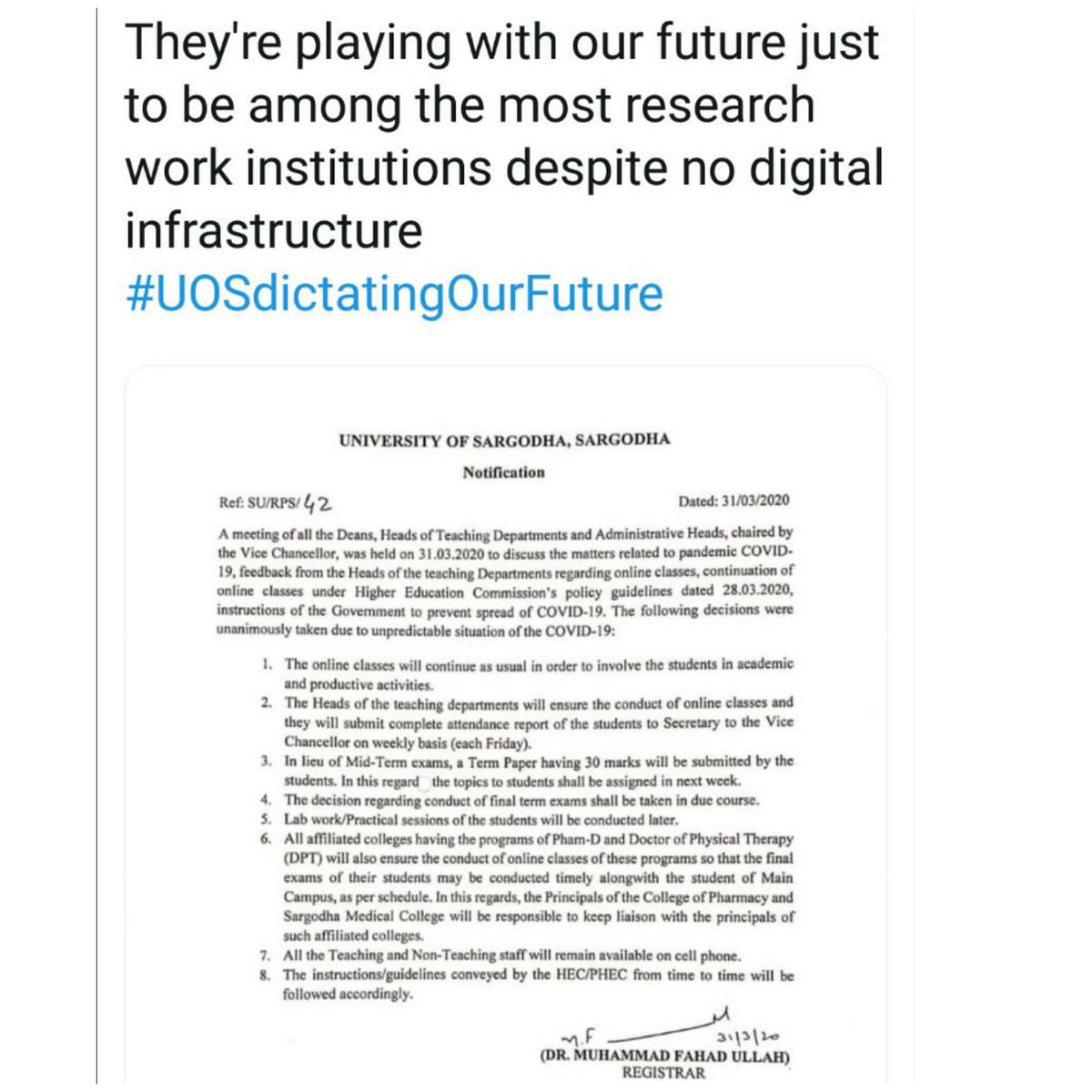 AbdulHa24157603's tweet photo. Hey @hecpkofficial

Disgusting Infrastructure
Poor Online System
Mathematical subjects issues
Technological, and Poor Audio, video issues.

#boycot
#pooronlinesystem
#uosdictatingourfuture
#suspendonlineclasses https://t.co/gLs7LEuOGR